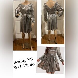 BRAND NEW!
Ruched Solid-Belted Stretchy Silver Dress
2XL